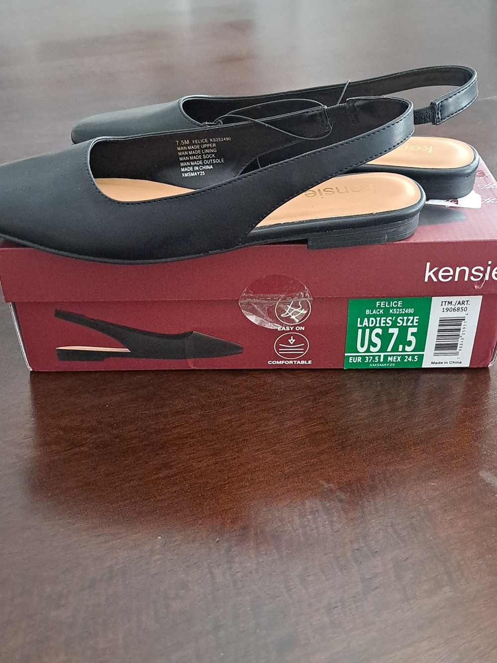 Kensie Black Leather Slingback Flats for Women New Size 7.5